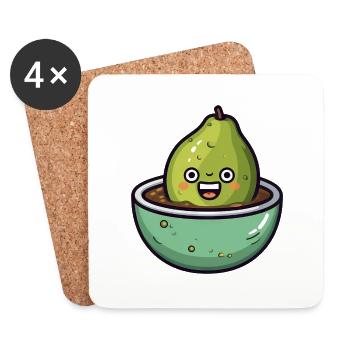 Avocado Kaffeetasse mit Koffein-Alarm - Untersetzer (4er-Set) - Weiß - Vorne