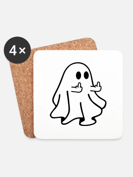 Geist Mittelfinger Halloween - Untersetzer (4er-Set) - Weiß