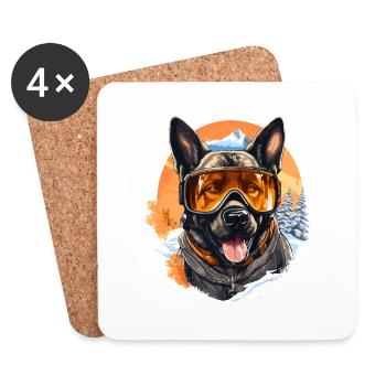 Shepherd's Snowy Portrait: Winter Gear Halloween - Coasters (set of 4) - white - Front