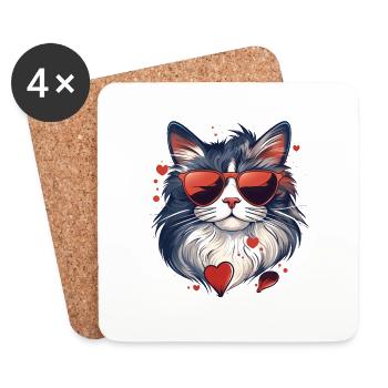 Chat amour - Dessous de verre (lot de 4) - blanc - Devant