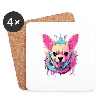 Farbenfroher Chihuahua - Untersetzer (4er-Set) - Weiß - Vorne