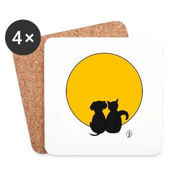 Cat and dog in front of the moon - Coasters (set of 4) - white - Front