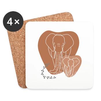 "Elephant", Boho Line Art Design, Series "Big 5" - Coasters (set of 4) - white - Front