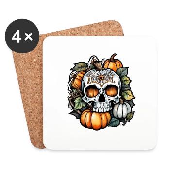 Halloween - Skelett und Kürbis - Untersetzer (4er-Set) - Weiß - Vorne