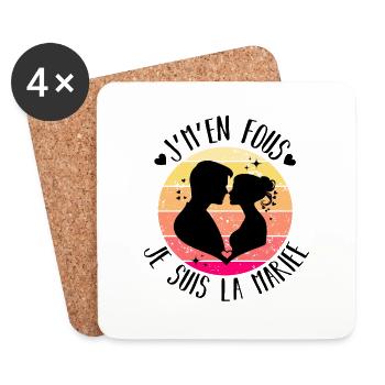 J' m' en fous je suis la mariée humour evjf cadeau - Dessous de verre (lot de 4) - blanc - Devant