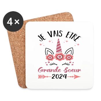 Je vais être grande soeur en 2024 cadeau licorne - Dessous de verre (lot de 4) - blanc - Devant