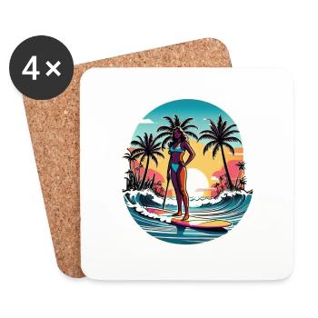 Surfen Strand Palme Sonnenschein Urlaub - Untersetzer (4er-Set) - Weiß - Vorne