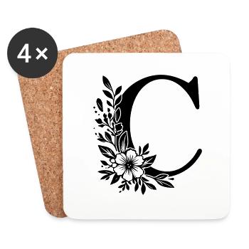 Lettre C Fleur - Dessous de verre (lot de 4) - blanc - Devant