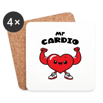 mr Cardio dessin kawaii chibi humour cœur musclé - Dessous de verre (lot de 4) - blanc - Devant