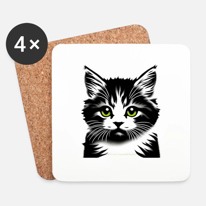 Liebevolles Katzengesicht - Untersetzer (4er-Set) - Weiß
