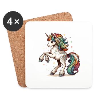 Regenbogen Einhorn | Das letzte Regenbogeneinhorn - Untersetzer (4er-Set) - Weiß - Vorne