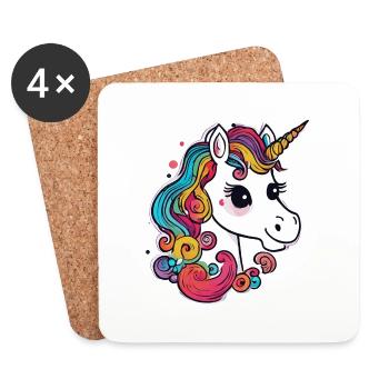 Friendly colorful unicorn with rainbow mane - Coasters (set of 4) - white - Front