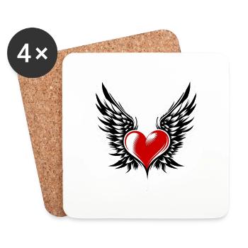 I ♥️ U | Heart with Wings | Sacred Heart of Jesus - Coasters (set of 4) - white - Front