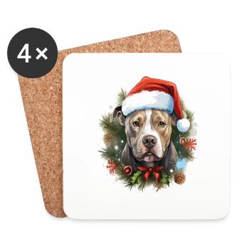 Chien de la race Pitbull qui fête Noël avec vous - Dessous de verre (lot de 4) - blanc - Devant