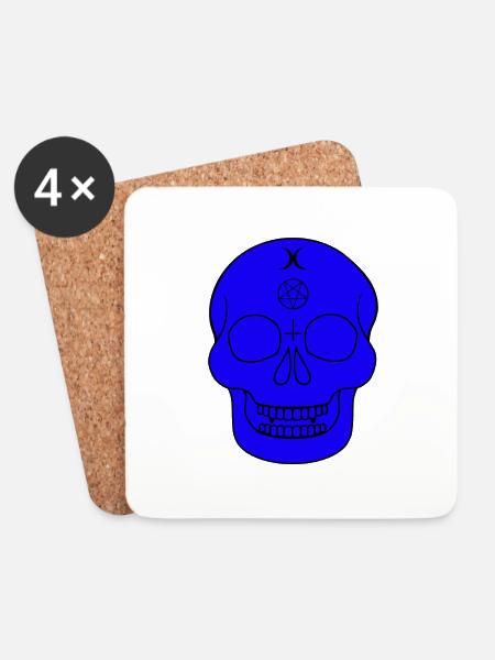 Blauer Totenkopf mit okkulten Symbolen - Untersetzer (4er-Set) - Weiß