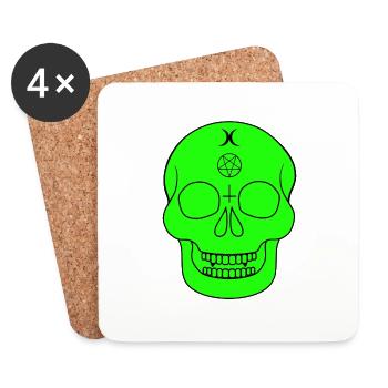 Green skull with occult symbols - Coasters (set of 4) - white - Front