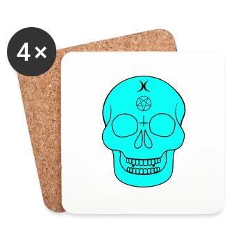 Turquoise skull with occult symbols - Coasters (set of 4) - white - Front
