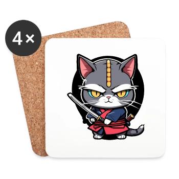 Samurai Cat #8 - Coasters (set of 4) - white - Front