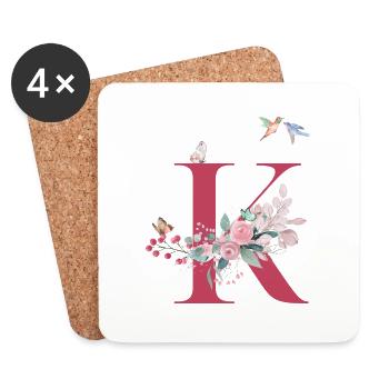 Letter k floral - gift idea - Coasters (set of 4) - white - Front