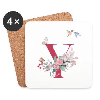 Buchstabe y floral - Geschenkidee - Untersetzer (4er-Set) - Weiß - Vorne