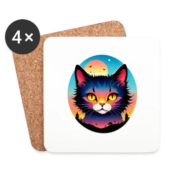 Cat and Landscape - Coasters (set of 4) - white - Front