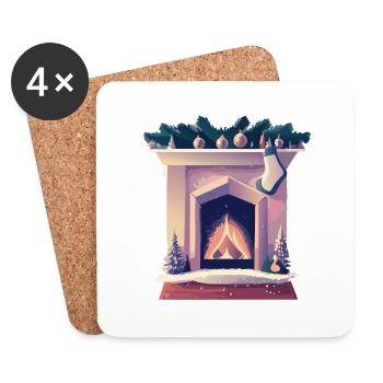 Christmas sock by the fireplace - Coasters (set of 4) - white - Front