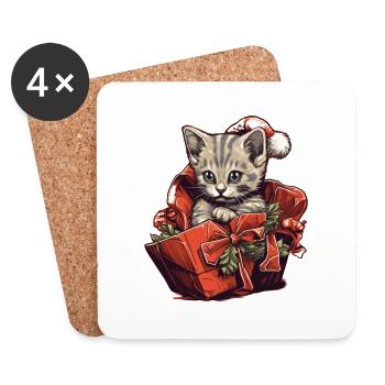 Chaton de Noël4 - Dessous de verre (lot de 4) - blanc - Devant