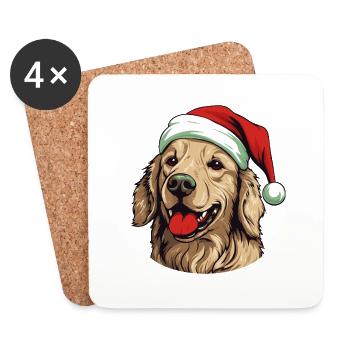 Golden Retriever Dog Head Christmas Christmas - Coasters (set of 4) - white - Front