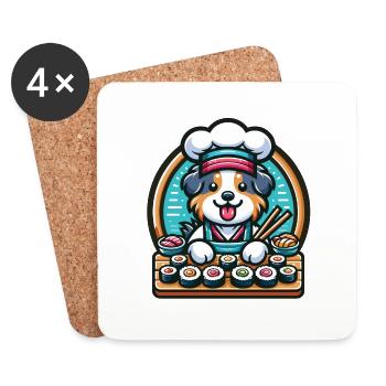 Australian Shepherd Koch Sushi im Kawaii-Stil - Untersetzer (4er-Set) - Weiß - Vorne