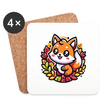 A kawaii fox with autumn forest décor - Coasters (set of 4) - white - Front