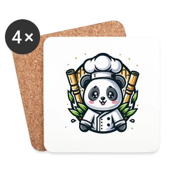 Kawaii Bamboo Panda Chefkoch - Untersetzer (4er-Set) - Weiß - Vorne