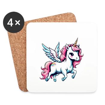 Licorne Unicorn Kawaii - Dessous de verre (lot de 4) - blanc - Devant