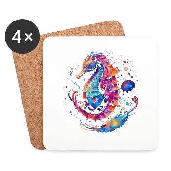Conception d’hippocampe dans des couleurs vives animaux marins - Dessous de verre (lot de 4) - blanc - Devant