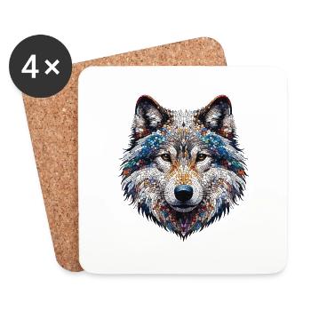 Portrait of a Wolf in Mosaic - Coasters (set of 4) - white - Front