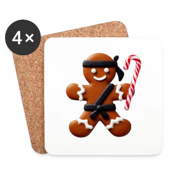 Lustige Ninja Lebkuchenmann Keks-Zuckerstange - Untersetzer (4er-Set) - Weiß - Vorne