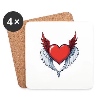 Red Heart with Wings - Coasters (set of 4) - white - Front