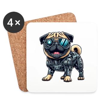 Pug Cyborg - Bionic Robot Dog - Coasters (set of 4) - white - Front