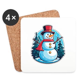 Schneemann Weihnachten Zeichnung - Untersetzer (4er-Set) - Weiß - Vorne