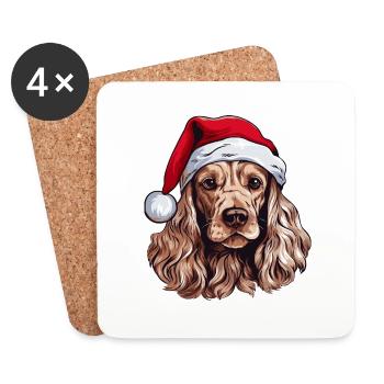Tête de Noël de chien Cocker Spaniel - Dessous de verre (lot de 4) - blanc - Devant