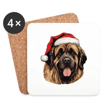 Leonberger Dog Christmas Head - Coasters (set of 4) - white - Front