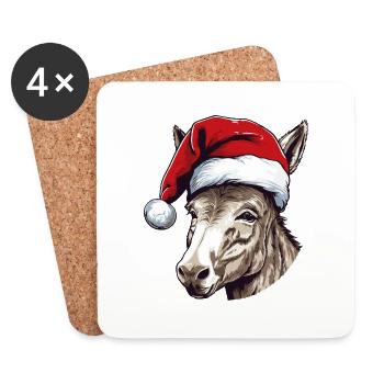Esel Weihnachten Tier Kopf - Untersetzer (4er-Set) - Weiß - Vorne
