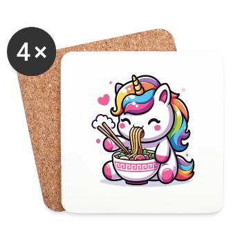 A kawaii unicorn eating a bowl of ramen - Coasters (set of 4) - white - Front