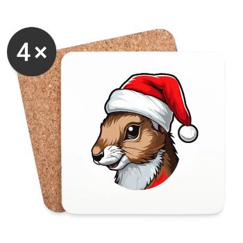 Squirrel Christmas Animal Head - Coasters (set of 4) - white - Front