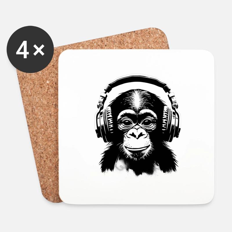 Affe mit Kopfhörern 🎧 - Untersetzer (4er-Set) - Weiß
