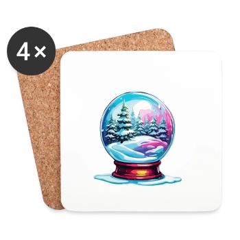 Schneekugel / Winterzauber / Schnee / Souvenir - Untersetzer (4er-Set) - Weiß - Vorne