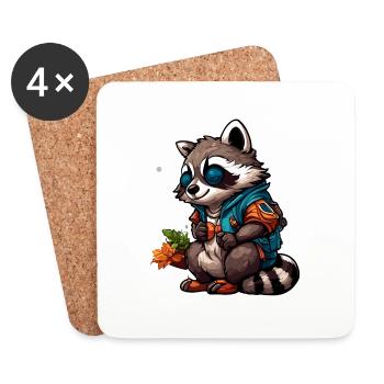 Raccoon / Animal / Zoo / Wild / Cute / Predator - Coasters (set of 4) - white - Front