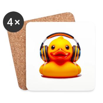 lustige Badeente mit Kopfhörer - Untersetzer (4er-Set) - Weiß - Vorne