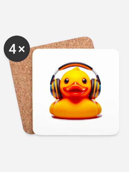 lustige Badeente mit Kopfhörer - Untersetzer (4er-Set) - Weiß