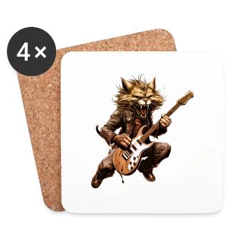 Pets, Cute, Cat, Animal, Cat, Funny Music, Guitar - Coasters (set of 4) - white - Front