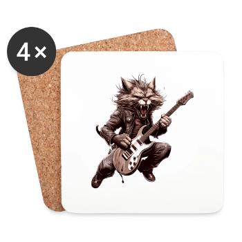 Pets, Cute, Cat, Animal, Cat, Funny Music, Guitar - Coasters (set of 4) - white - Front